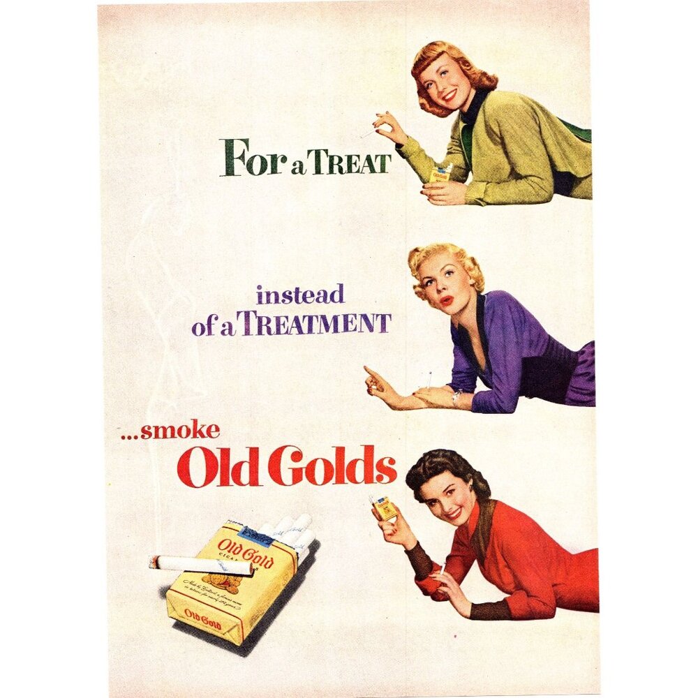 1951 Old Gold Cigarettes Vintage Print Ad Blonde Brunette Redhead 50s Wall Art